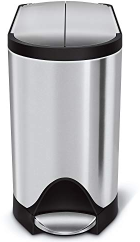 simplehuman CW1899 10L Butterfly Pedal Bin, Small Bin for Bathroom Bedroom Office, Strong Steel Pedal, Silent Soft Close Lid, Inner Bucket, Non-Skid Base, Fingerprint-Proof, Brushed Stainless Steel