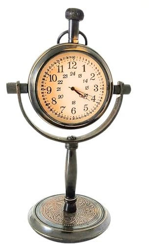 Vintage Antique Mantle Table Clock Brass Handcrafted Retro Base Analog Marine Clock for Home Office Desk Shelf Decor Nautical Gift Collectible