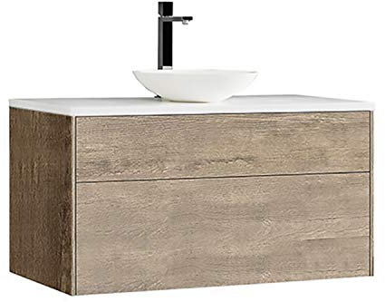 StoneArt Badmöbel Set Mineralguss Waschbecken Waschschale Aufsatzwaschbecken und Unterschrank Waschtisch Einzel- oder Doppelwaschbecken Venice VE-1000pro-4 Eiche hell 100cm