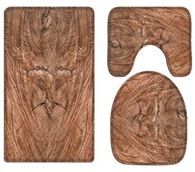 A.Monamour Badezimmer Badematte 3 Teilig Set Alter Holz Textur Hintergrund Flanell WC Toilette Deckel Deckt Bad Matte Teppich Badteppiche Badvorleger Badgarnitur Vorleger