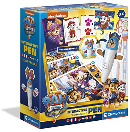 Clementoni - 16354 - Pat' Patrouille Le Film - Stylo Interactif Transformable pour Enfants de 3 à 6 Ans - Jeu de Plateau Educatif sous Forme de Puzzle - avec Activités Interactives