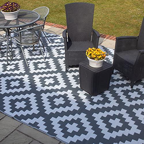 Valiant Outdoor Waterproof Rug for Gardens, Patio and Decking - Geometric Grey - 2.7m x 1.8m