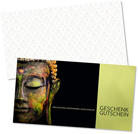 GESCHENKGUTSCHEINcom by POS-HAUER. Gutschein-Set. 10x Gutschein + Kuvert. Für Kosmetikinstitute Wellness, blanko zum selber Ausfüllen.