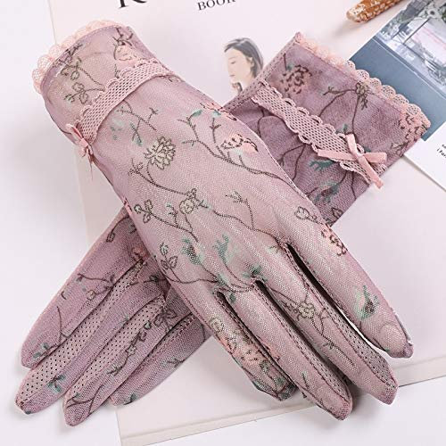 Sonnenschutzhandschuhe UV-Schutz UPF50 + Dünne Spitzenpunkte Kurzes Sommerfahren Rutschfeste Sonnenschutzhandschuhe (Color : Pink-B, Size : One size)