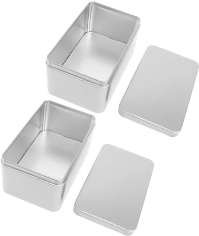 HEMOTON 2 Stücke Rechteckige Blechdose Metall Blechbox Zinnplatte Desktop Lagerung Zinnkanister Chocolate Candy Tee Kaffee Kosmetik Schmuck Fotos Fall Silber