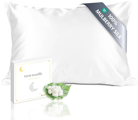 townssilk- Funda de Almohada 100% de Seda de Morera, cuida el Cabello y la Piel, Ambos Lados de Seda de 19 Momme, 1 Unidad,Blanco， 50 x 70 cm