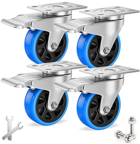 Asibaade 4PCS Lenkrollen 75mm inkl. Montagezubehör Transportrollen Schwerlastrollen mit Bremsem 360° Drehung bis 480KG Tragbarkeit für Möbeltransport & Industrietransport