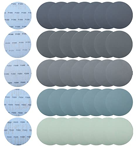 150 mm Dischi Abrasivi, 40 pezzi Asciutti Bagnati Carta Abrasivi, Adatte per Metallo, Legno, Auto e Plastiche(Grana 1000/1500/2000/3000/5000)