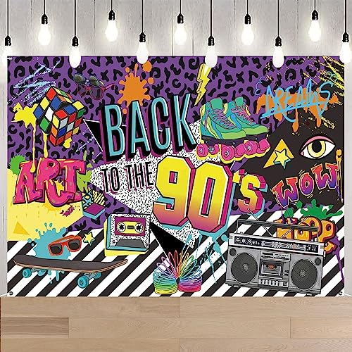 LLMSIX 90er Party Deko，Back to The 90'S Banner 90er Jahre Thema Party Dekorationen 90er Jahre Geburtstag Dekorationen Hintergrund für Partydekorationen, Fotokulissen(180 * 110cm/5.9 * 3.6ft)