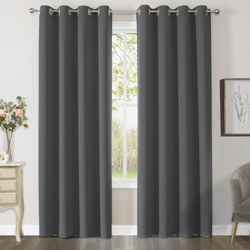CUCRAF Blackout Curtains for Bedroom & Living Room, Dark Grey, 90 Inch Drop, 2 Panels, Thermal, Eyelet, Soundproof Room Dividers W46 x L90