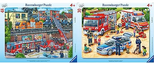 Ravensburger Kinderpuzzle - 05093 Feuerwehreinsatz an den Bahngleisen - Rahmenpuzzle für Kinder ab 4 Jahren & Kinderpuzzle - 06144 Spannende Berufe - Rahmenpuzzle für Kinder ab 4 Jahren, mit 30 Teilen