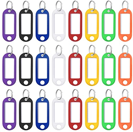 24 Stück Kunststoff Schlüsselanhänger Beschriftbar zum Beschriften, Kunststoff Schlüsselschilder zum beschriften mit Schlüsselring auswechselbare Etiketten