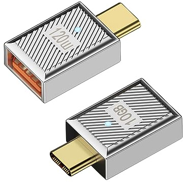 QIANRENON Adattatore da 10 Gbps USB C a USB3.1 OTG PD120 W USB C maschio a USB 3.1 presa di ricarica rapida, collegamento dati in lega/luce LED, 4 K a 60 Hz audio/video, per tastiera del telefono,