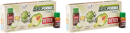 Pesoforma Nature Detox, Estratto di Carciofo Liquido, integratore per Rimettersi in Forma, al Gusto Mela, Formula Green, 6 Flaconcini, confezione per 1 Settimana (Confezione da 2)