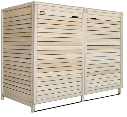 Lukadria Mülltonnenbox Adria24 Mülltonnenverkleidung Mülltonnecontainer Holz naturbelassen 120L - 240L vormontiert mit Rückwand (2 Tonnen)