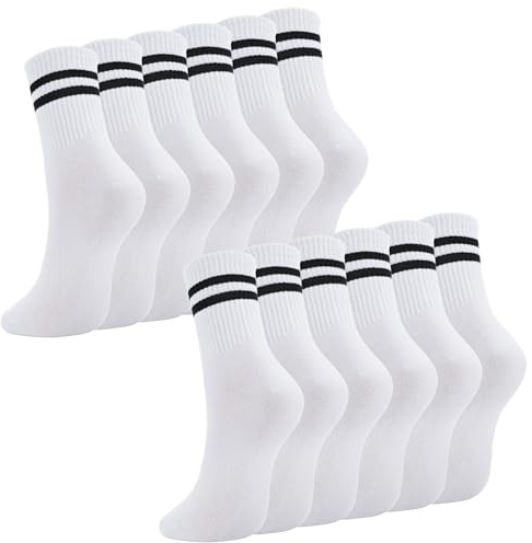 Utensilsto 6 pares de calcetines deportivos para mujer, calcetines de tenis, calcetines deportivos con rayas, 38-43, calcetines de algodón para mujer, Blanco, 38-43
