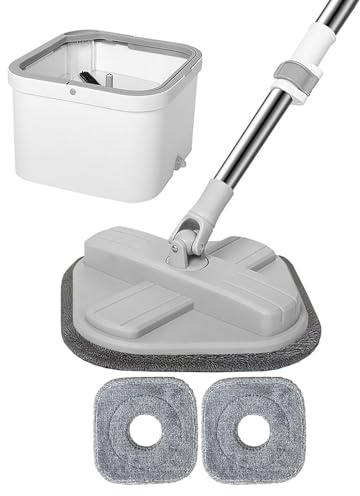 Ensemble de serpillère rotative à 360° avec essoreuse, serpillère et essoreuse, kit de serpillère et seau en microfibre avec 2 tampons réutilisables, M16 – Tête de balai rotative carrée pour sol
