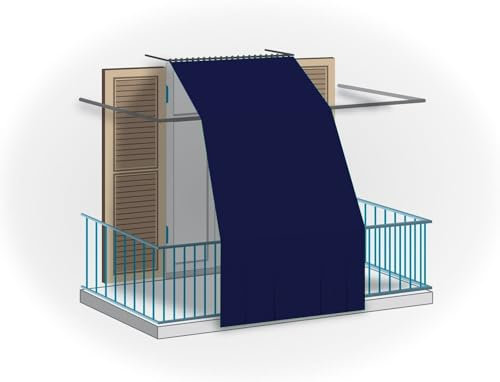 Tenda da balcone in poliestere per protezione dal sole e pioggia con ganci e borchie per il montaggio (BLU, 150X250 CM)