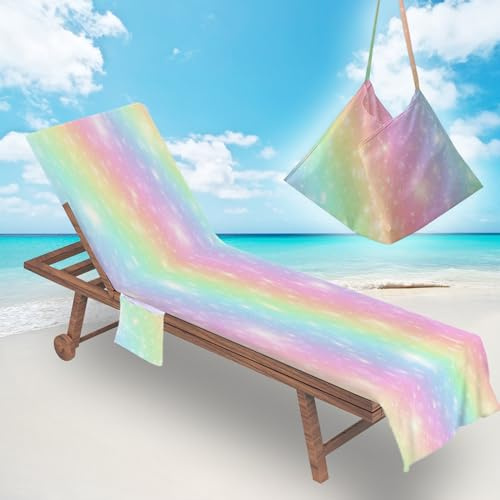Treer Beach Chair Cover Towel, Microfiber Beach Towel 3D Creative Watercolour Beach Sunbed Towels, Portable Sun Lounger Towels with Pockets, Towel for Beach Garden Vacation (Gradient,210x75cm)
