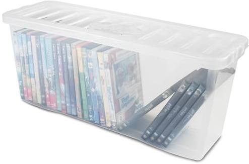 6x AUFBEWAHRUNGSBOX 36 DVDs Deckel 60x20x25cm transparent klar Kunststoff