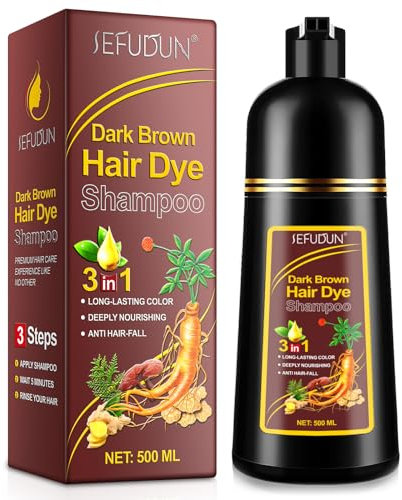 Dark Brown Hair Dye Shampoo 3 en 1 Cubre Canas, Champú de Color Para el Cabello Instantáneo, Cobertura De Canas En Minutos para Hombres y Mujeres Ingredientes Herbales (Castaño Oscuro, 500 ML)
