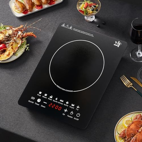 Mermajestic Induction Hob Single Induction Cooker, 8 Power Levels, 180 minutes timer, LCD display screen, Portable Induction Cooktop Hot Plate, Multiple Safety Protection, Sensor Touch Control