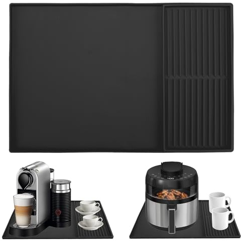 Silikon-Kaffeematte mit erhöhtem Rand, 61 x 40,5 cm, Kaffee-Barmatte, passt unter die Kaffeemaschine, Espressomaschine, Abtropfmatte für Geschirr, Schwarz, 40 x 19 cm
