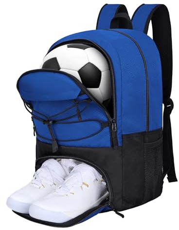 Goloni Fußball-Rucksack, Fußballtasche mit Ballhalter und Schuhfach, große Sporttasche für Basketball, Volleyball, Fußball, Dunkelblau, Fußball
