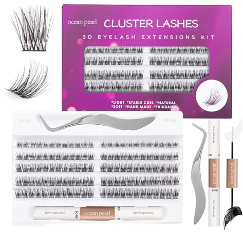Ocean Pearl Cluster-Wimpern-Set, 120 Stück, einzelne Cluster, 10–16 mm, DIY-Wimpernverlängerungs-Set, natürliche Wimpernbügel, dünnes Band, falsche Wimpern, Wimpernbüschel-Set mit Bindung und Dichtung