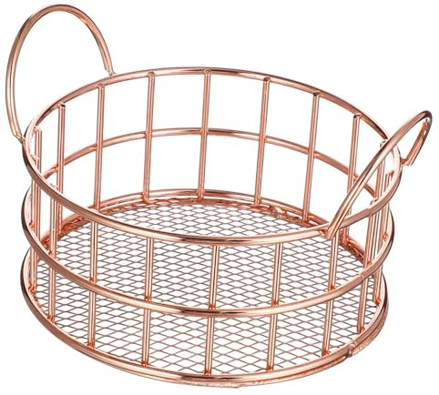 PRETYZOOM Rose Gold Round Metal Wire Storage Basket Tabletop Organizer for Office Desk Cosmetic Snack and Jewelry Storage