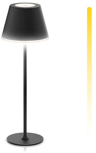 Brandson - LED Tischlampe kabellos dimmbar - mit Akku aufladbar - 3 Farbstufen - warmweiß neutralweiß kaltweiß - Metall - - Tischleuchte - Nachttischlampe - Leselampe - Indoor/Outdoor - schwarz
