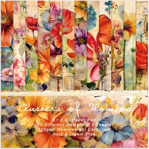 24 PCS Papel Scrapbooking,Papel Decoupage,Papel Scrapbook,Papel Decorativo Manualidades,Adecuado para Álbumes de Recortes de Bricolaje, Tarjetas de Felicitación, Tarjetas de Fondo, Diarios/A