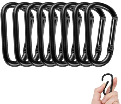 KOOLEVER Black Carabiner, Locking Carabiner Clips, D-Ring Carabiners, Heavy Duty 3 Inch D Shape Steel Clip, Aluminum Alloy Key Chain, Link Buckle M8x80mm, for Camping, Outdoor