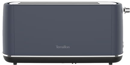 TERRAILLON - NEW MOON- Grille pain long, 2 Fentes extra larges, 6 niveaux puissance (1550W) - Décongélation, Réchauffage, Arrêt automatique, Tiroir ramasse miettes, Corps en Inox peint, Bleu