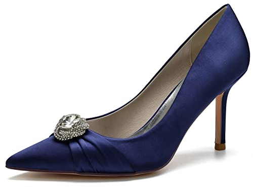 GHSIRUEU Scarpe col Tacco Donna Classici Punta Chiusa Scarpe da Sposa da Sera con Strass,Marina Militare,36 EU