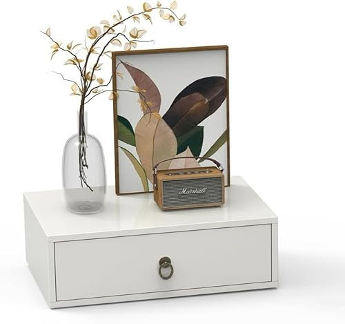 Bonnlo Nachttisch hängend, Wandregal mit Schublade, Hängeschrank, Nachttisch Wandmontage, 46 x 30 x 14.5 cm, Weiß