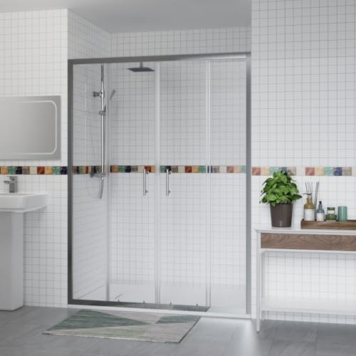 Aquariss 1500x700mm Sliding Shower Enclosure Chrome with Shower Tray | Double Sliding Door, Aluminum Profile, Tempered Easy Clean Glass, 1500mm Shower Screen, White Shower Tray and Waste