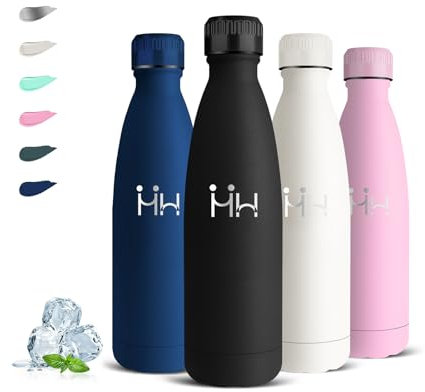 Gourde Isotherme, Gourde 500ml, Gourde Inox, Sans BPA, Gourde Reutilisable, Acier Inoxydable 18/8, Gourde Enfant Anti Fuite, Double Isolation, Bouteille d'eau pour l'École, Bureau, Camping, Voyage