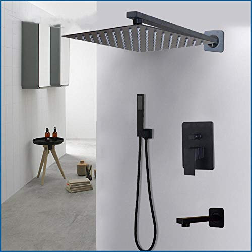 Badrum 3-vägs LED-duscharmatur set svart 3-funktioner LED duschhuvud blandare vattenkran regn huvud dusch kranar-3_väge_20 cm led, YASAKUE