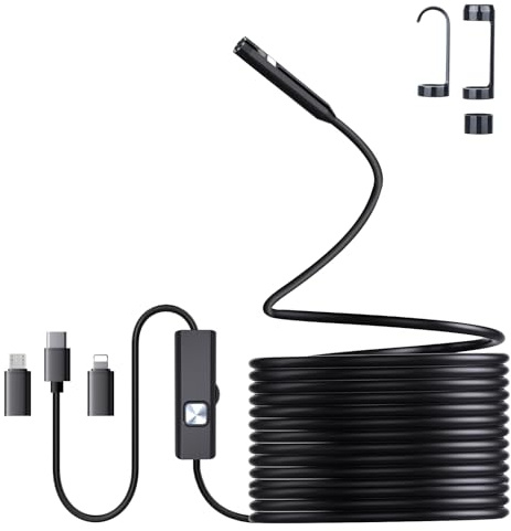 Preciva Endoscope Inspection Camera,1920HD Dual-Lens-Flexible Rigid Snake Inspection Camera with 8 LED Light,Equipped with a 3-in-1 Mobile Phone Connector Port(16.5 feet/5M)