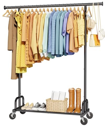 Sakugi Clothes Rail – Heavy Duty Clothes Rack with Wide Fixed Rod, Built-In Mesh Shelf, Space-Saving Clothing Rail for Bedroom, Laundry Room, Entryway, 116 x 43 x 150 cm, Black