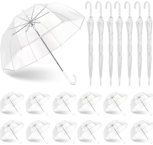 GEWURIZXY 10 Pcs Wedding Clear Bubble Umbrella Bulk 46 Inch Large Dome Rain Windproof Stick Umbrellas for Weddings Prom Graduation and Outdoor Events(White) (Clear, 82CM 10PCS)