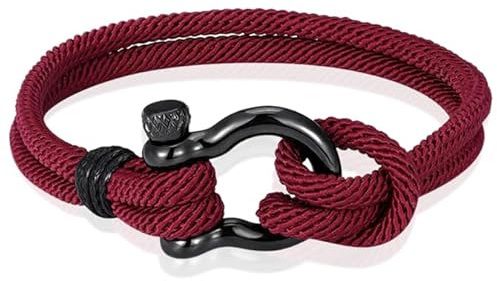 Pulsera náutica para hombre Paracord Ancla de acero inoxidable, 19cm, Acero/Textil
