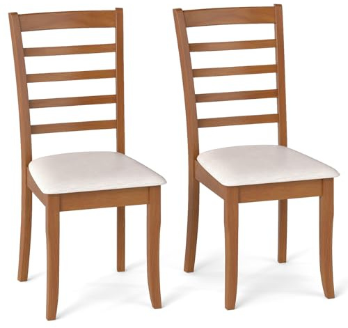COSTWAY Esszimmerstühle 2er Set, Küchenstühle Holz, Esstisch Stühle mit gepolsterter Sitz, Holzstühle bis 150 kg belastbar, für Esszimmer, Küche (Beige)