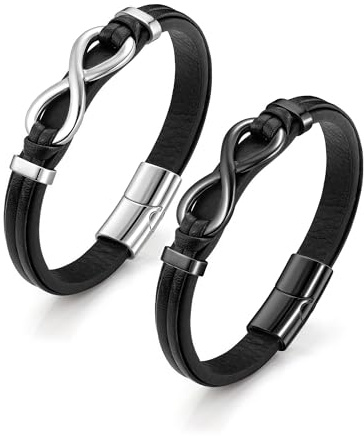 JSDDE Prächen Lederarmbänder Leder Armband Infinity Unendlichkeit Symbol Armreif mit Magnetverschluss Partnerarmbänder Schmuck für Damen Herren