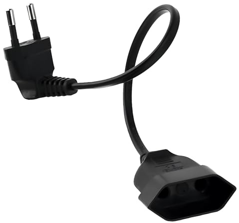 Rallonge d'alimentation Noire Coudée 90° pour Appareils Électroniques, Câble Alimentation TV avec Prise Mâle Femelle, Petite Rallonge Prise Gain de Place pour PC, Moniteur et Électroménager