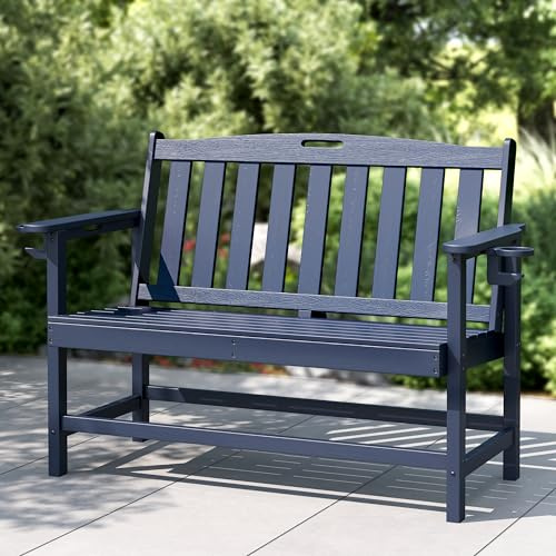 PHI VILLA Gartenbank Wetterfest aus HDPE 2 Sitzer Bank Outdoor Marineblau