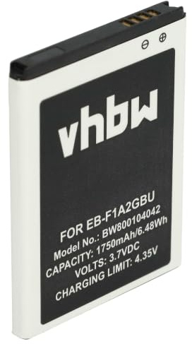 vhbw batteri kompatibel med Samsung Galaxy S2 GT-i9100 | S2 GT-i9101, S2 GT-i9108 mobiltelefon smartphone telefon (1750 mAh, 3,7 V, Li-Ion) - Ersättning för EB-F1A2GBU, EB-F1A2