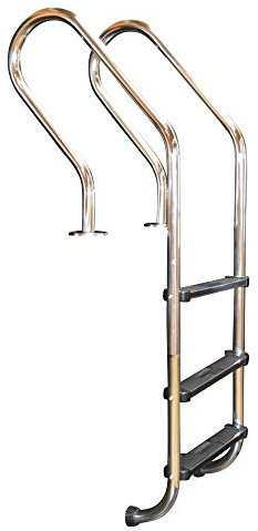 SPIRATO Edelstahl Schwimmbadleiter mit geschwungenem Holm 3-Stufig Ankersockel