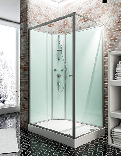 Schulte cabine de douche intégrale 120 x 90 x 204 cm (bac de douche inclus), alu-argenté, avec porte coulissante, ouverture vers la gauche, verre de sécurité porte 5 mm, cabine complète